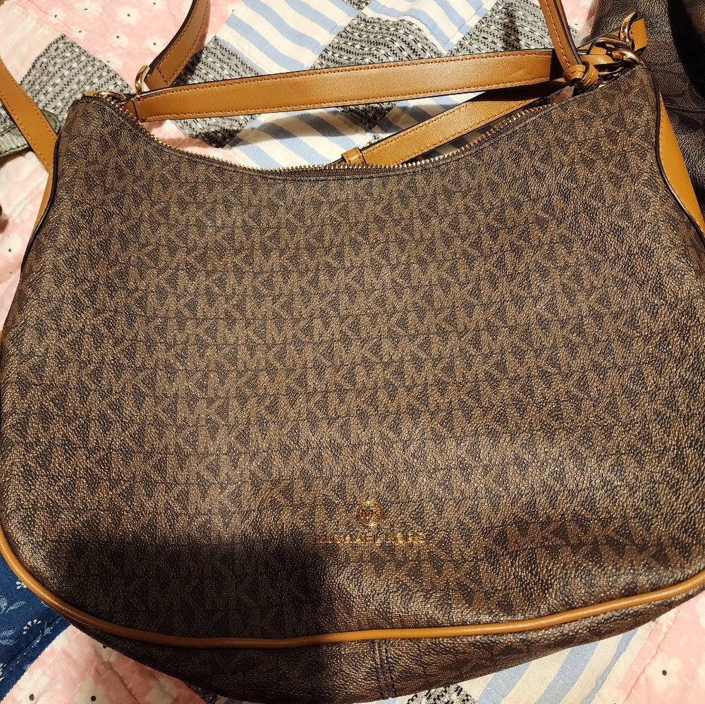 Michael Kors Brown and Tan Monogram Hobo Bag